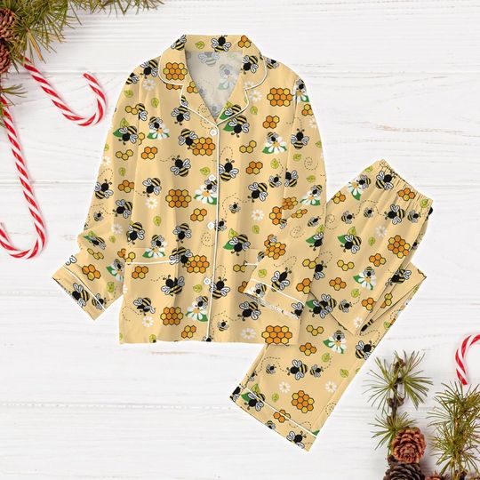 Christmas Bee Pajamas Set, Oh Christmas Bee Pajamas, Botanical Holiday Pajamas, Honey Sweater Shirt, Insect Xmas Pajamas