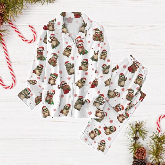 Sloth Christmas Pajamas Set, Cute Sloth Xmas Pajamas, Lazy Sloth Holiday Pajamas, Family Matching Pajamas, Animal Lover Gift