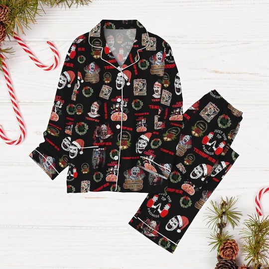 Christmas Terrifier Pajamas Set, Terrifier 3 Movie Xmas Pajamas, Art The Clown Holiday Pajamas, Horror Movie Pajamas, Terrifier Gift