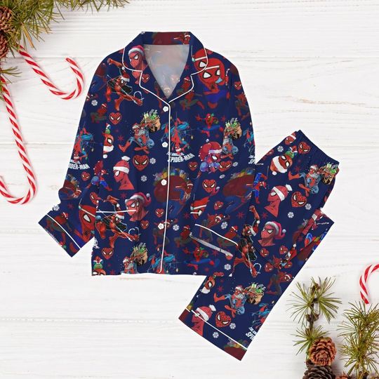 Santa Spiderman Christmas Pajamas, Spider Man Holiday Pajamas, Avengers Xmas Pajamas Set, Superhero Midnight Shirt, Christmas Gift