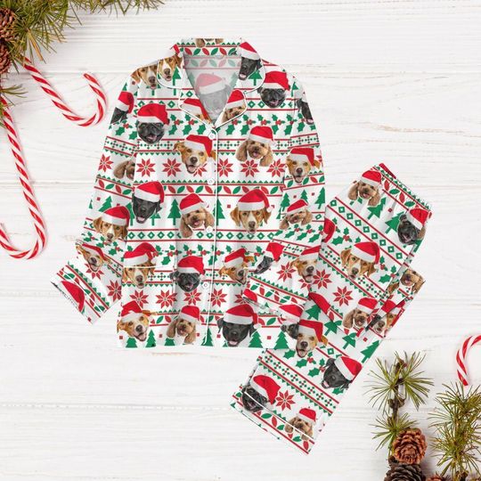 Custom Face Pajamas Christmas, Personalized Dog Cat Photo Pajamas, Custom Pet Shirt, Dog Mom Pajamas, Christmas Pajamas For Party