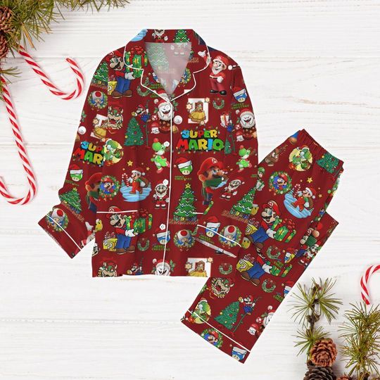 Christmas Super Mario Pajamas Set, Mario Family Pajamas, Super Mario Game Pajamas, Mario Bros Christmas Pajamas, Gift For Kids