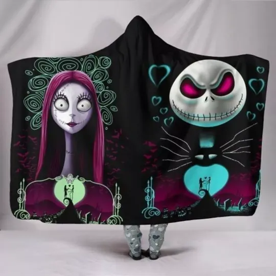 Jack Skellington And Sally The Nightmare Couple Halloween Disney Hooded Blanket