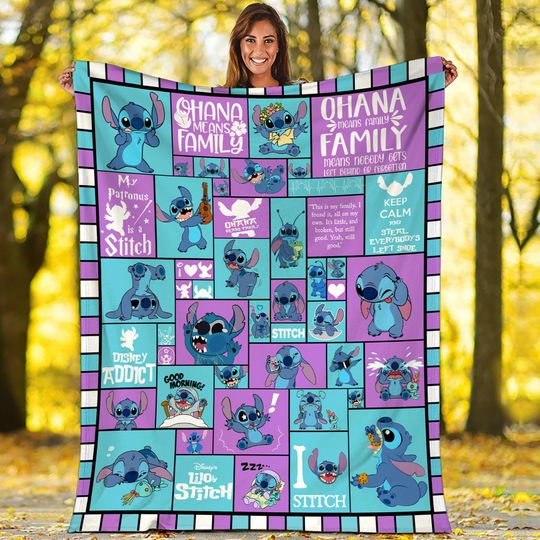 Disneyland Lilo Stitch Throw Blanket, Stitch Ohana Is Family Blanket, Disneyland Family Throw Blanket For Bed Couch Sofa, Christmas Gift