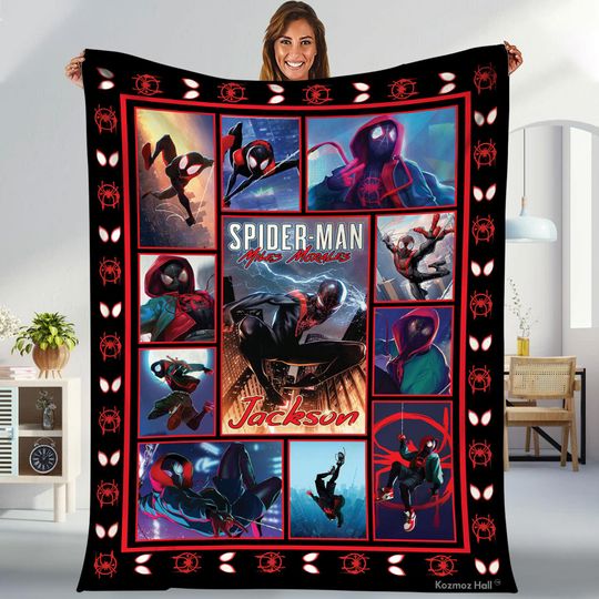 Miles Morales&nbsp;Spider-Man Throw Blanket, Spider-Man Across The Spider-Verse Blanket, Superhero Avengers Throw Blanket For Bed Couch Sofa