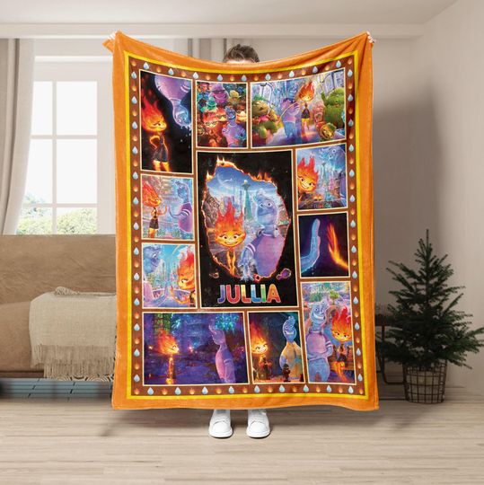 Personalized Elemental Blanket, Fire And Water Ember And Wade Throw Blanket, Magic Kingdom Family Vacation Throw Blanket For Bed Couch Sofa