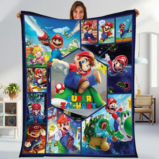 Persionalize Super Mario Blanket, Mario Luigi Bowser Princess Peach Throw Blanket, Mario Game Blanket, Throw Blanket For Counch Sofa Bed