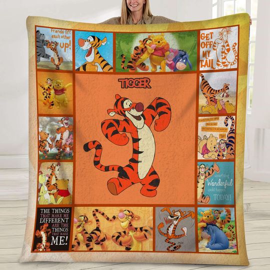 Tigger Winnie The Pooh Throw Blanket, Tigger Eeyore Piglet Blanket, Pooh Bear Magic Kingdom Blanket for Bed Couch Sofa, Disneyland Blanket