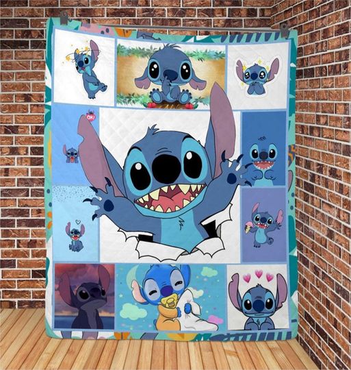 Stitch Lover Throw Blanket, Stitch Lilo Blanket, Stitch Angel Cartoon Magic Kingdom Throw Blanket for Bed Couch Sofa, Disneyland Blanket