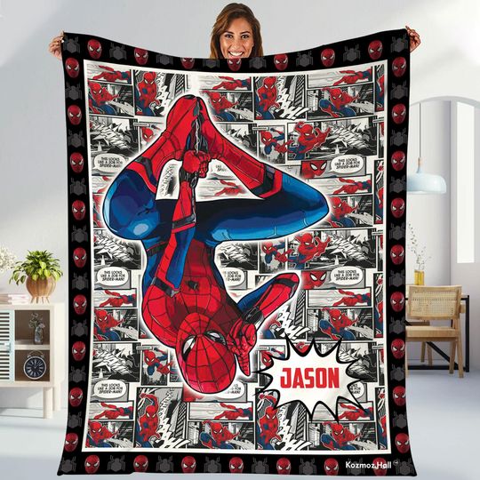 Personalized Spider Man Blanket, Spider Man Superhero Blanket, Superhero Gift Blanket, Custom Name Blanket, Superhero Baby Name Blanket