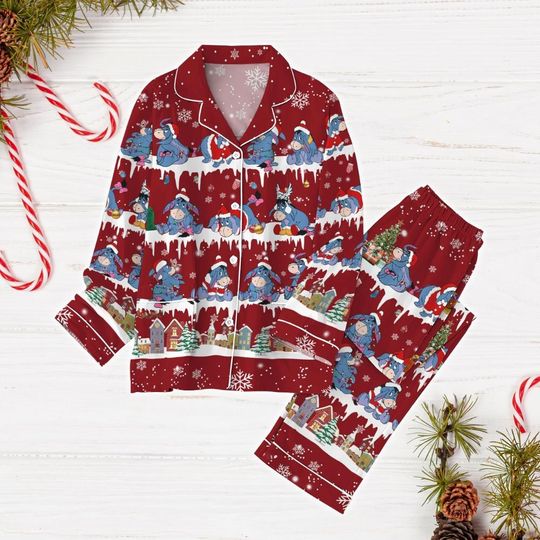 Disney Eeyore Christmas Pajamas Set, Winnie Pooh Holiday Pajamas, Eeyore Donkey Pajamas Family, Disney Xmas Pajamas, Gift For Kids