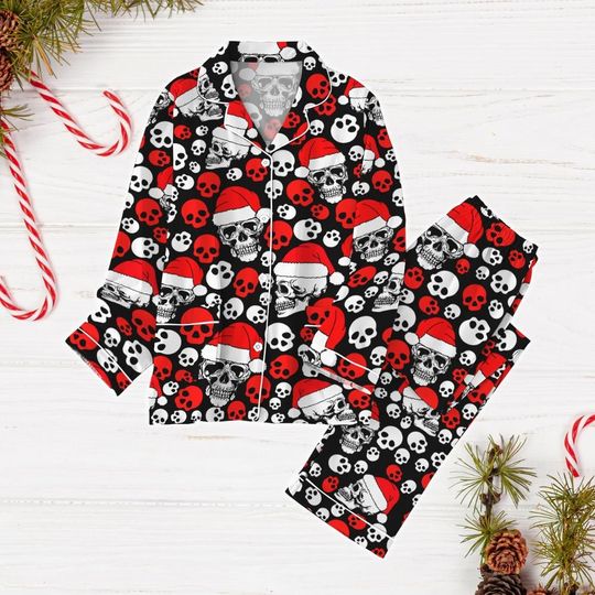 Christmas Skull Pajamas Set, Skeleton Christmas Holiday Sweater, Is This Jolly Enough Pajamas, Santa Funny Xmas Shirt, Gift For Him