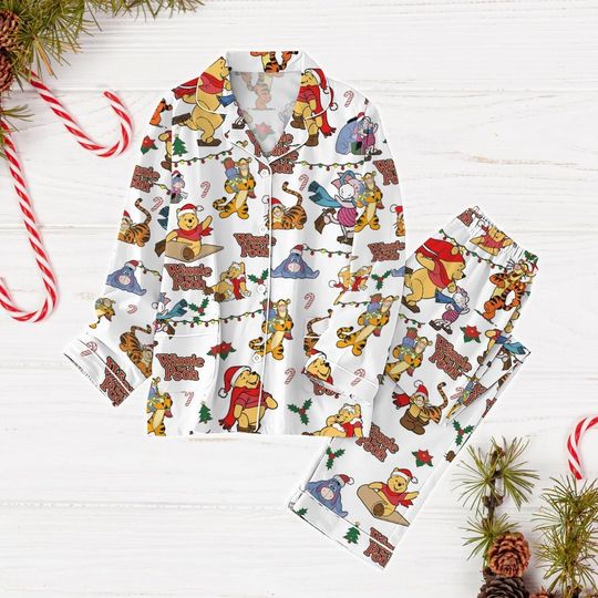 Winnie The Pooh Pajamas Christmas, Pooh And Friends Holiday Pajamas, Eeyore Donkey Xmas Shirt, Tigger Piglet Pajamas Set, Gift For Son