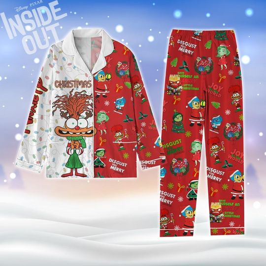 Christmas Inside Out Pajamas Set, Disney Anxiety Holiday Pajamas, All Of Emotions Pajamas Family, Pixar Inside Out 2 Matching Pajamas
