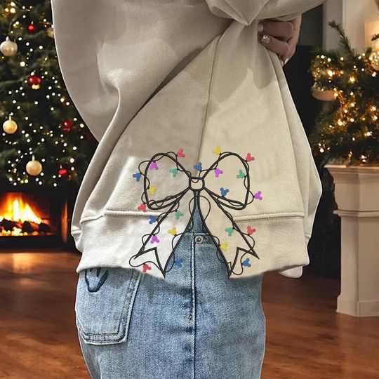 Embroidered Disney Merry Christmas Light Mickey Sweatshirt, Xmas Embroidery Shirt, Mickey's Very Merry Xmas Party, Disneyland Family Trip