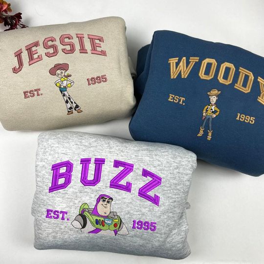 Embroidered Toy Story Sweatshirt, Cowboy Woody Jessie Buzz Lightyear Characters Est Hoodie, Cartoon Toddler Birthday Gift  EH376-377-ESH170