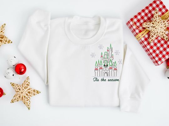 Magic Castle Christmas Sweater, Embroidered Christmas Sweater, Disney Embroidered Sweater, Disney Christmas Sweater, Magic Castle Sweater