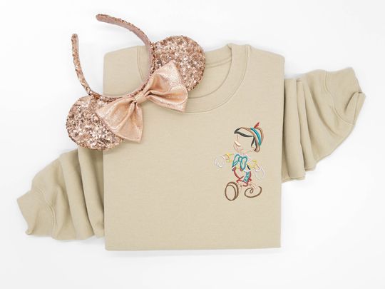 Disney Pinocchio embroidered Crewneck, Pinocchio sweatshirt, Pinocchio Sweater, Disney Sweatshirt, Pinocchio Quarterzip, Disney Crewneck