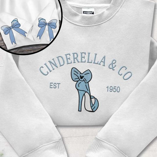 Embroidered Cinde 1950 Coquette Side Bow Sweatshirt, Disney Princess Embroidery Shirt, Magic Kingdom Park, Disneyland Family Trip