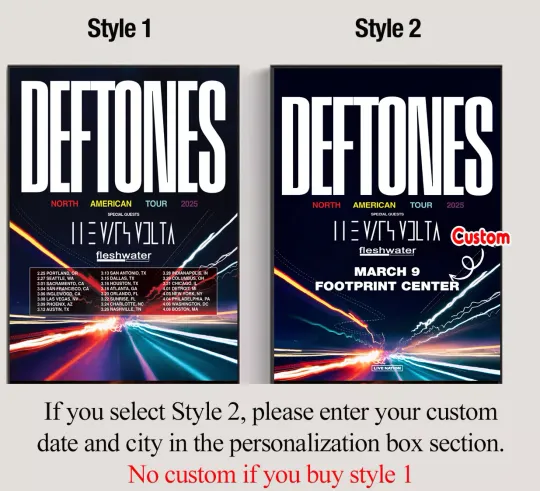 Deftone North American Arena Tour 2025 Tour Poster, Custom date & city