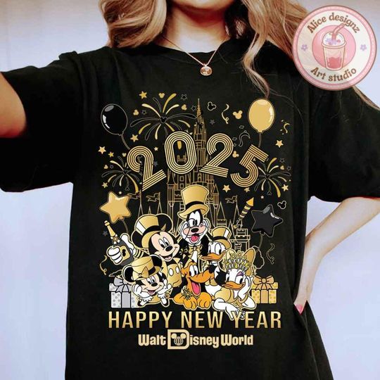 WDW Disneyland Happy new year 2025 shirt, Mickey & friends New years eve party shirt, Goodbye 2024 Hello 2025 shirt, Disney trip family Tees