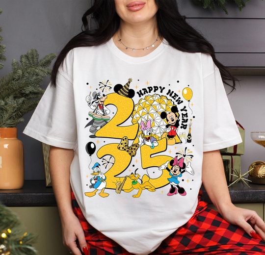 Mickey & Friends Happy New Year Fireworks 2025 Shirt, Disneyland Family 2025 Tee, New Year Shirt, Magic Kingdom Happiest Place, DisneyTrip