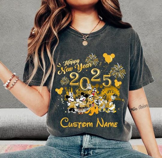 Personalized Disney Happy New Year 2025 Shirt, Mickey and Friends New Year's Eve Party, Disney Family Vacation 2025, Disney Balloons