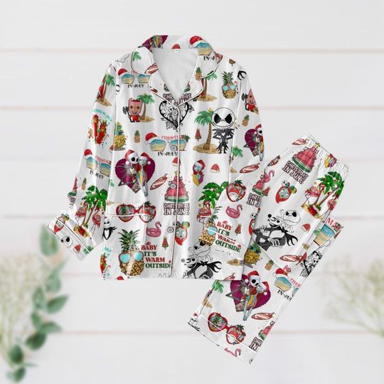 Christmas Jack Skellington And Sally Pajamas Set, Nightmare Before Christmas Shirt, Magic Kingdom Merch, Pajamas Family, Birthday Gift