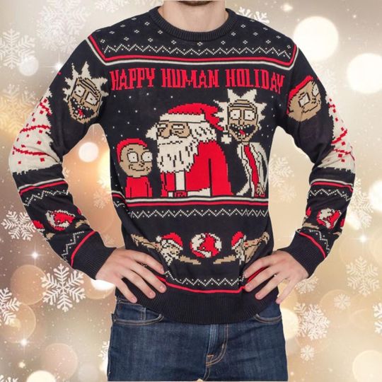 Happy Human Holiday Ugly Christmas Sweatshirt, Funny Christmas Shirt, r sanche Shirt, Rick and Rickandmorty Christmas Sweater, Christmas Gifts