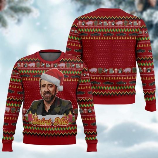 Nicolas Cage Ugly Sweater, Saint Nicholas Christmas Sweatshirt, Jolly Old St. Nic Ugly Xmas Sweater, Funny Christmas Shirt, Xmas Gift