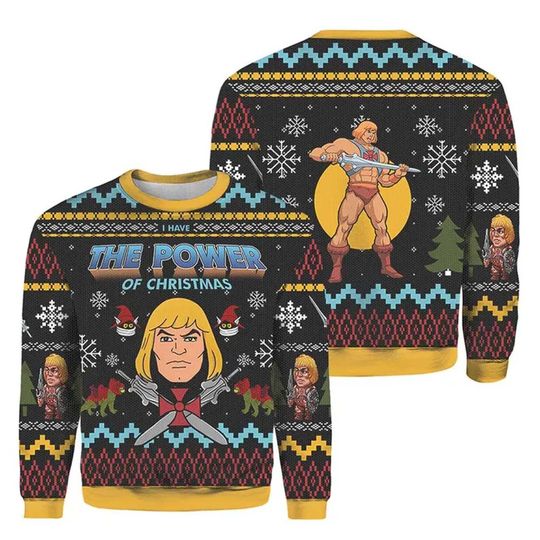 The Power of Christmas He-Man Ugly Sweater, 2023 Knitted Christmas Sweater, He-Man 3D All-Over Print Holiday Sweater