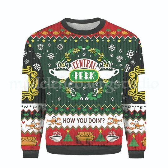 Friends TV Show Ugly Sweater, Central Perk Ugly Christmas Sweater, Friends Sweater, Christmas Movie Ugly Sweater, 3D Gift Shirt