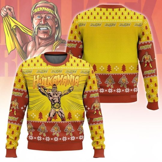 Hulkamania Hulk Hogan Christmas Ugly Sweater, Hulk Hogan Christmas Sweatshirt, Funny Wrestling Entertainment Xmas Sweater, Chrismas Gift, Gift For Him