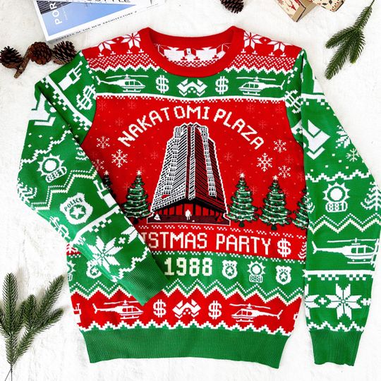 Discover Nakatomi Plaza Christmas Party 1988 Ugly Knitted Sweater, Die Hard Christmas Ugly Sweater, Christmas Movie Sweatshirt, Christmas Party