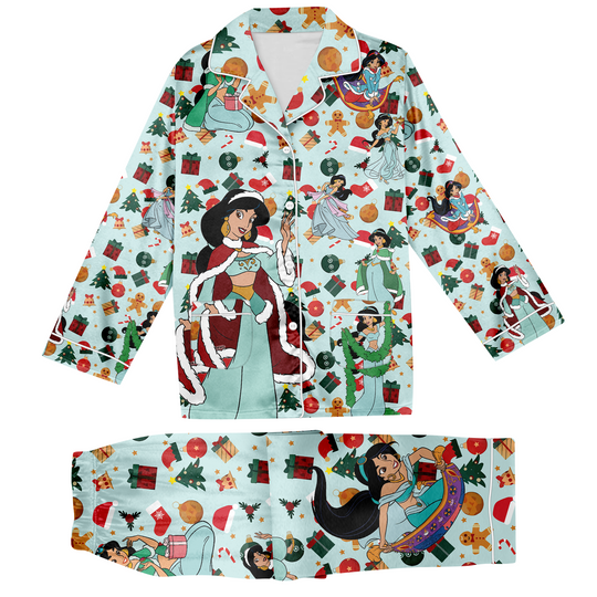 Jasmine Christmas Pajamas, Jasmine Princess Christmas Pajama Set Women Gift, Aladdin Xmas Party Pyjamas, Magic Kingdom Shirt
