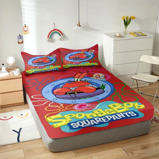 SpongeBob Cartoon Fitted Sheets Anime Printing Cute Children's Bedding Set ​