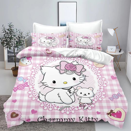 Hello Kitty Cartoon Sanrio Full Pink Children's Bedding Set ​