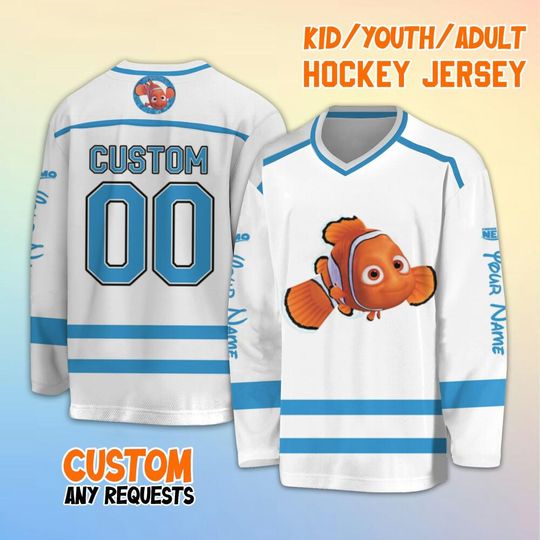 Personalized Disney Finding Nemo Cute Hockey Jersey, Custom Finding Nemo Hockey Shirt, Disney Hockey Team Shirt