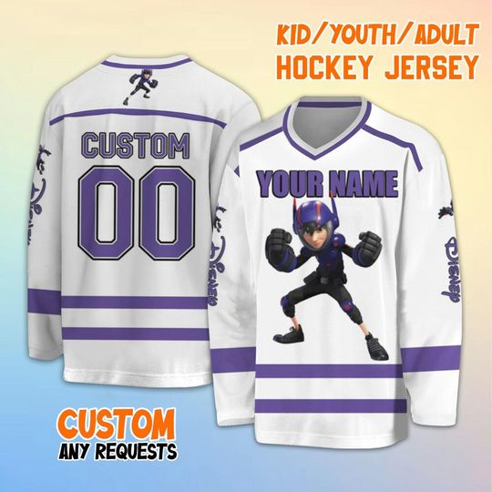 Personalized Disney Big Hero 6 Hiro Hamada Hockey Jersey, Custom Big Hero 6 Hockey Shirt, Disney Hockey Team Shirt