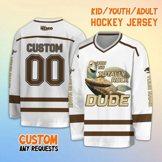 Personalized Disney Finding Nemo Crush You So Totally Rock Dude Hockey Jersey, Custom Finding Nemo Hockey Shirt, Disney Hockey Team Shirt