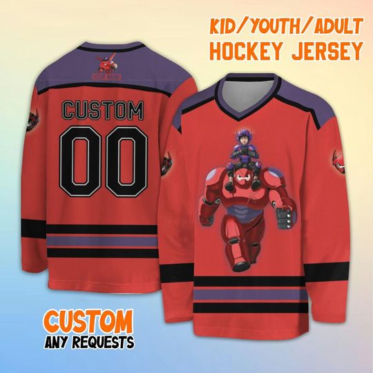 Personalized Disney Big Hero 6 Awesome Hockey Jersey, Custom Big Hero 6 Hockey Jersey, Disney Hockey Team Shirt
