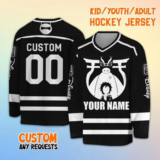 Personalized Disney Big Hero 6 Baymax And Hiro Vs Yokai Hockey Jersey, Custom Big Hero 6 Hockey, Disney Hockey Team Shirt