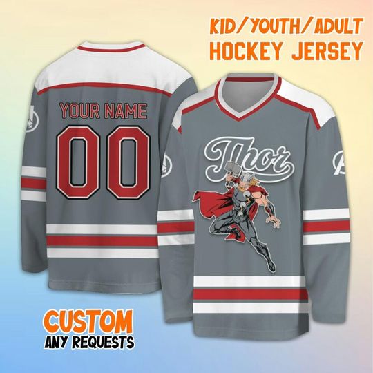 Personalized Marvel Thor Hockey Jersey, Thor Hockey Jersey, Superhero Hockey Shirt, Thor Gift For Kids, Hockey Team Outfit