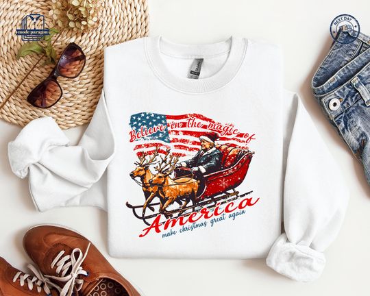 Make Christmas Great Again Shirt, Trump Believe in the Magic of America Sweatshirt, Trump Make Xmas Again Hoodie, Santa Tshirt,Trump Support