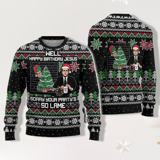 The Office Happy Birthday Jesus Ugly Sweater, Michael Scott Christmas, The Office TV Show Sweater Party, Funny Kids Christmas Sweater