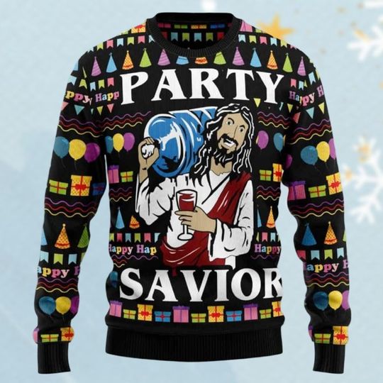 Jesus's Party Savior Ugly Christmas Sweater, Happy Jesus Ugly Sweater, Christian Christmas Sweater, Xmas Christmas Sweater