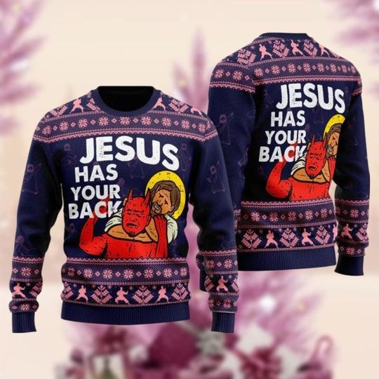 Funny Jesus Christmas Ugly Sweater, Jesus Has Your Back Xmas Sweater, Joy Christian Ugly Sweatshirt For Men Women, Happy Holiday Gifts
