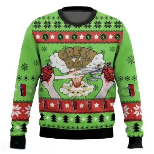 Green Day Dookie Album Rock Band Ugly Christmas Sweater Full Sizes