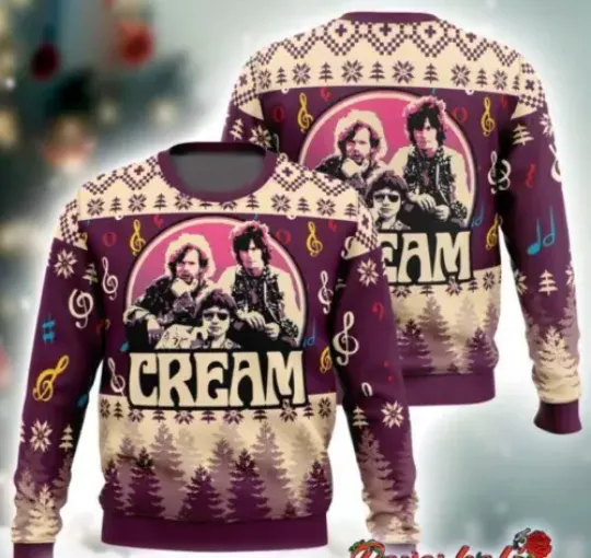 Cream Band Photo Music Christmas Tree Ugly Christmas Sweater Full Sizes