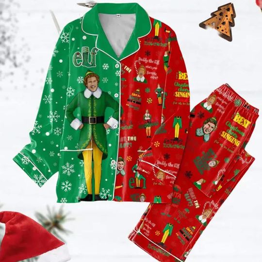 Christmas Elf Pajamas, Buddy Xmas Pajamas, Christmas Movie 90s Tee, Santa's Coming Holiday Pajamas, Funny Christmas